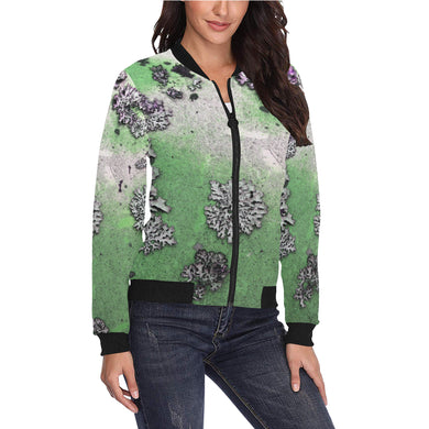 Patches of Moss Green All Over Print Bomber Jacket for Women (Model H36)