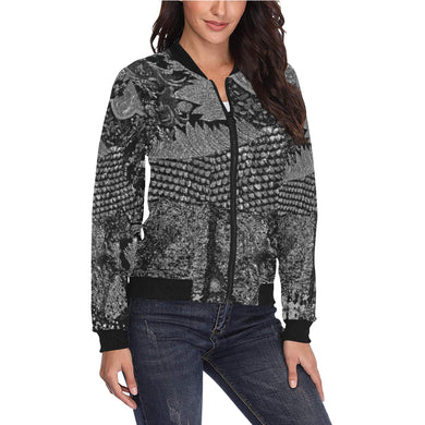 Paisley Power Black and White All Over Print Bomber Jacket for Women (Model H36)