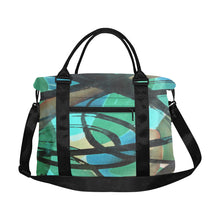 Load image into Gallery viewer, Abstract Circles Black and Teal Large Capacity Duffle Bag (Model 1715)