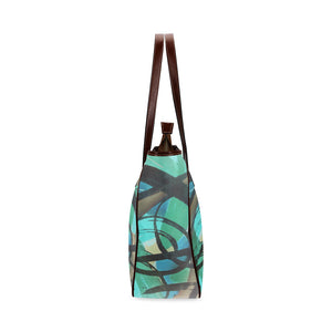 Abstract Circles Black and Teal Classic Tote Bag (Model 1644)