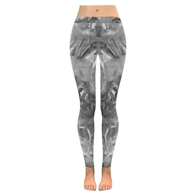 Graffiti Abstract Black and White Low Rise Leggings (Invisible Stitch) (Model L05)