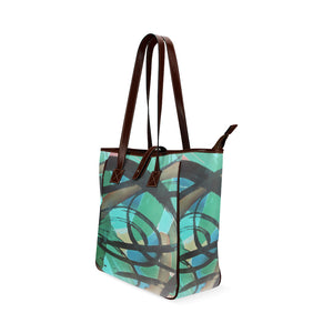 Abstract Circles Black and Teal Classic Tote Bag (Model 1644)