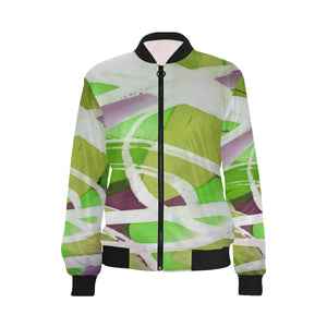 Abstract Circles Green All Over Print Bomber Jacket for Women (Model H36)