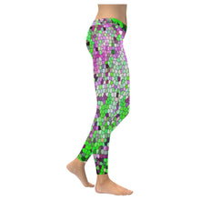 Load image into Gallery viewer, Marbled Abstract Green and Purple Mosaic Low Rise Leggings (Invisible Stitch) (Model L05)