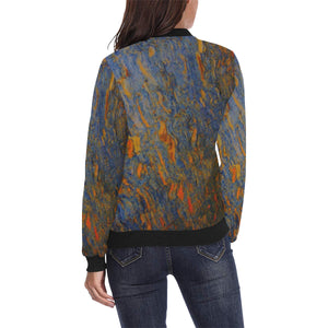 Marbled Abstract Orange All Over Print Bomber Jacket for Women (Model H36)