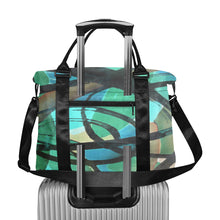 Load image into Gallery viewer, Abstract Circles Black and Teal Large Capacity Duffle Bag (Model 1715)