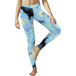 Forget Me Not Flower Mosaic Low Rise Leggings (Invisible Stitch) (Model L05)