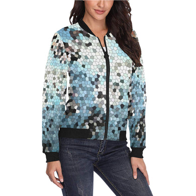 Patches of Moss Mosaic All Over Print Bomber Jacket for Women (Model H36)