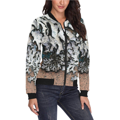 Moss Peach All Over Print Bomber Jacket for Women (Model H36)