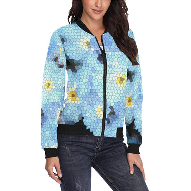 Forget Me Not Flower Mosaic All Over Print Bomber Jacket for Women (Model H36)