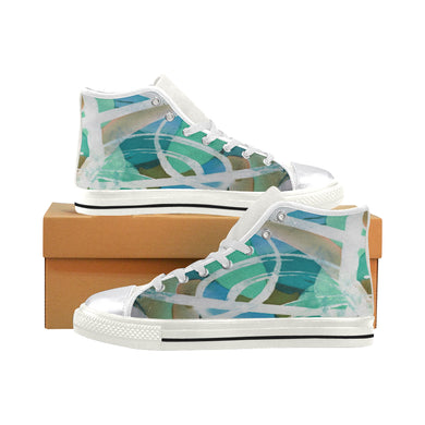 Abstract Circles Aqua Women's Classic High Top Canvas Shoes (Model 017)