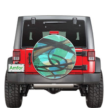 Load image into Gallery viewer, Abstract Circles Black and Teal 30 Inch Spare Tire Cover