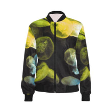 Load image into Gallery viewer, Jellyfish Yellow and Blue All Over Print Bomber Jacket for Women (Model H36)