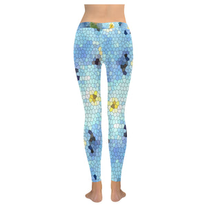 Forget Me Not Flower Mosaic Low Rise Leggings (Invisible Stitch) (Model L05)