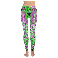 Load image into Gallery viewer, Marbled Abstract Green and Purple Mosaic Low Rise Leggings (Invisible Stitch) (Model L05)