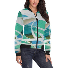 Load image into Gallery viewer, Abstract Circles Aqua All Over Print Bomber Jacket for Women (Model H36)