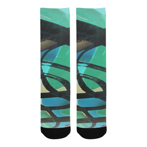 Abstract Circles Black and Teal Trouser Socks (For Men)