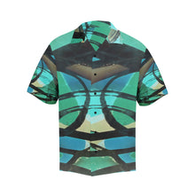 Load image into Gallery viewer, Abstract Circles Black and Teal Hawaiian Shirt (Model T58)