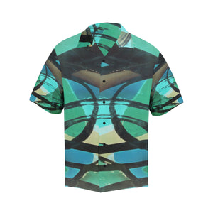 Abstract Circles Black and Teal Hawaiian Shirt (Model T58)