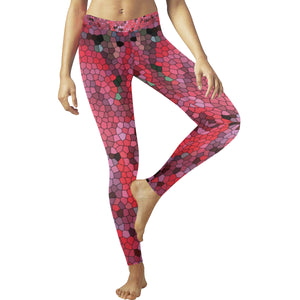 Rose Bouquet Flower Mosaic Low Rise Leggings (Invisible Stitch) (Model L05)