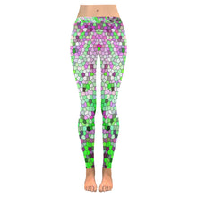 Load image into Gallery viewer, Marbled Abstract Green and Purple Mosaic Low Rise Leggings (Invisible Stitch) (Model L05)