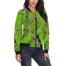 Load image into Gallery viewer, Rose Bouquet Flower Green All Over Print Bomber Jacket for Women (Model H36)