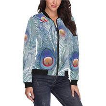 Load image into Gallery viewer, Peacock Feathers Negative All Over Print Bomber Jacket for Women (Model H36)