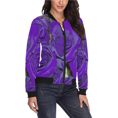 Rose Bouquet Flower Purple All Over Print Bomber Jacket for Women (Model H36)