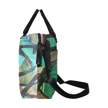 Load image into Gallery viewer, Abstract Circles Black and Teal Large Capacity Duffle Bag (Model 1715)