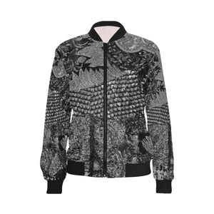 Paisley Power Black and White All Over Print Bomber Jacket for Women (Model H36)