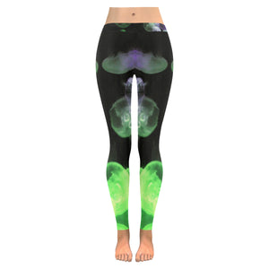 Jellyfish Green and Purple Low Rise Leggings (Invisible Stitch) (Model L05)