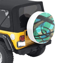 Load image into Gallery viewer, Abstract Circles Black and Teal 30 Inch Spare Tire Cover