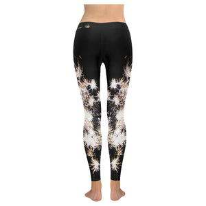 Fireworks Flowers White Low Rise Leggings (Invisible Stitch) (Model L05)