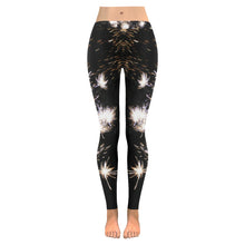 Load image into Gallery viewer, Fireworks Flowers White Low Rise Leggings (Invisible Stitch) (Model L05)