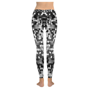 Holiday Paisley Black and White Mosaic Low Rise Leggings (Invisible Stitch) (Model L05)