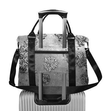 Patches of Moss Black and White Large Capacity Duffle Bag (Model 1715)