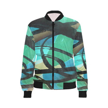 Load image into Gallery viewer, Abstract Circles Black and Teal All Over Print Bomber Jacket for Women (Model H36)