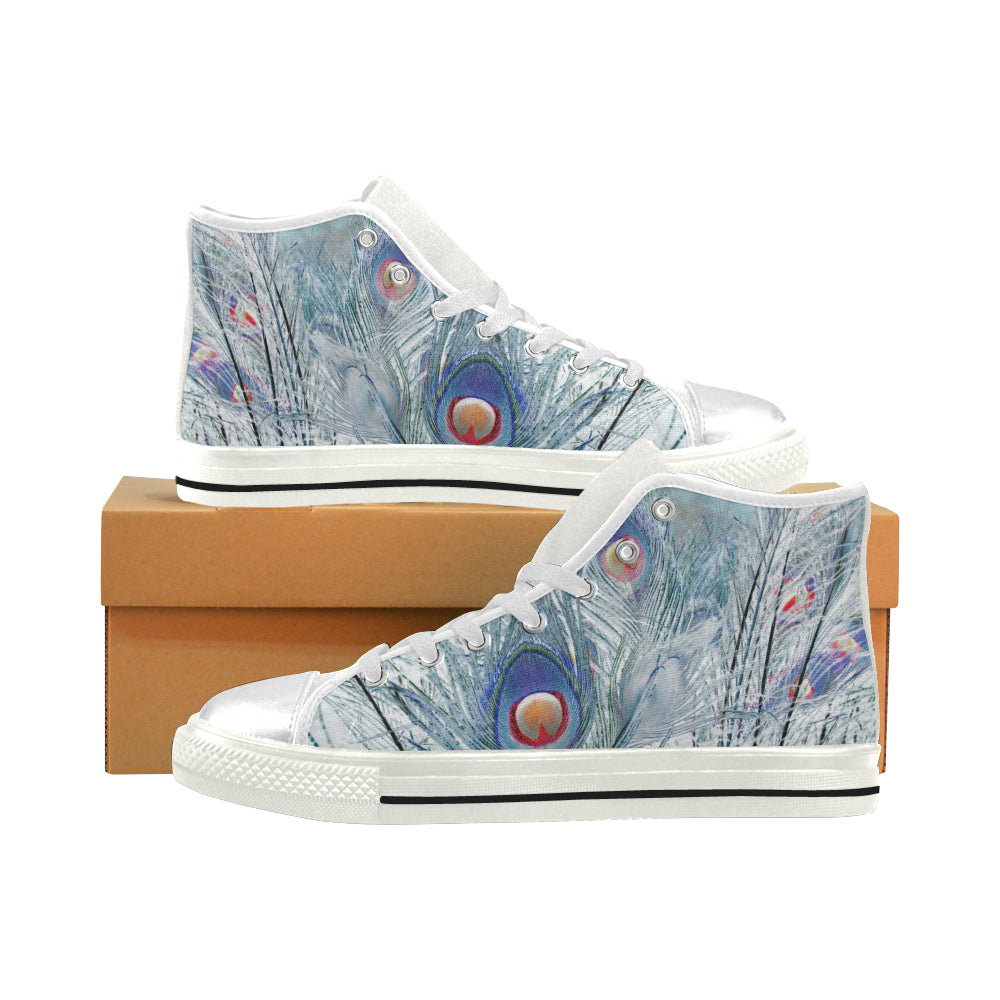 Peacock Feathers Negative Women's Classic High Top Canvas Shoes (Model 017)