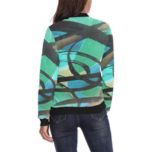 Load image into Gallery viewer, Abstract Circles Black and Teal All Over Print Bomber Jacket for Women (Model H36)