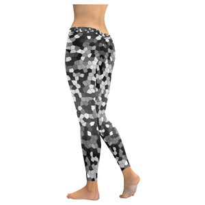 Holiday Paisley Black and White Mosaic Low Rise Leggings (Invisible Stitch) (Model L05)