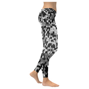 Holiday Paisley Black and White Mosaic Low Rise Leggings (Invisible Stitch) (Model L05)