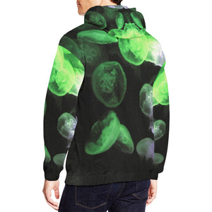 Jellyfish Green and Purple All Over Print Hoodie for Men/Large Size (USA Size) (Model H13)