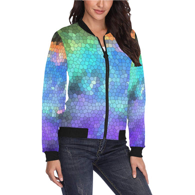 Splash of Color Negative Mosaic All Over Print Bomber Jacket for Women (Model H36)