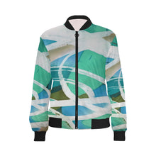 Load image into Gallery viewer, Abstract Circles Aqua All Over Print Bomber Jacket for Women (Model H36)