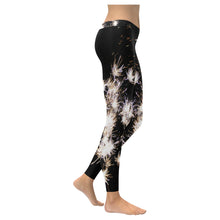 Load image into Gallery viewer, Fireworks Flowers White Low Rise Leggings (Invisible Stitch) (Model L05)