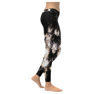 Fireworks Flowers White Low Rise Leggings (Invisible Stitch) (Model L05)