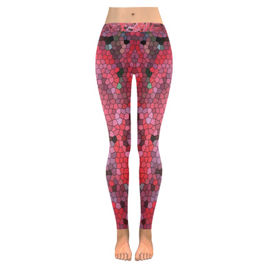 Rose Bouquet Flower Mosaic Low Rise Leggings (Invisible Stitch) (Model L05)