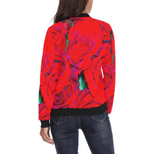 Rose Bouquet Flower Red All Over Print Bomber Jacket for Women (Model H36)