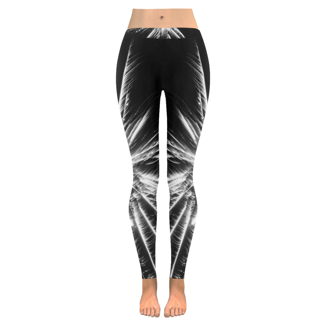 Fireworks Star Black and White Low Rise Leggings (Invisible Stitch) (Model L05)