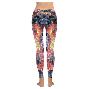 Molten Flames Mosaic Low Rise Leggings (Invisible Stitch) (Model L05)